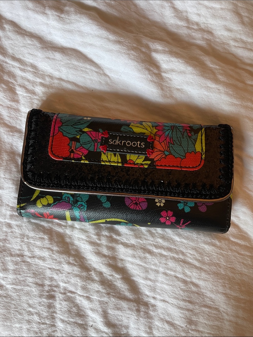 Sakroots Floral Trifold Wallet with Multicolor Blooms